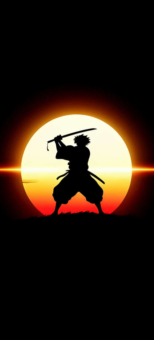 High-contrast silhouette of a samurai warrior against a solid black background. Huawei Pura 90 Pro pictures for wallpaper