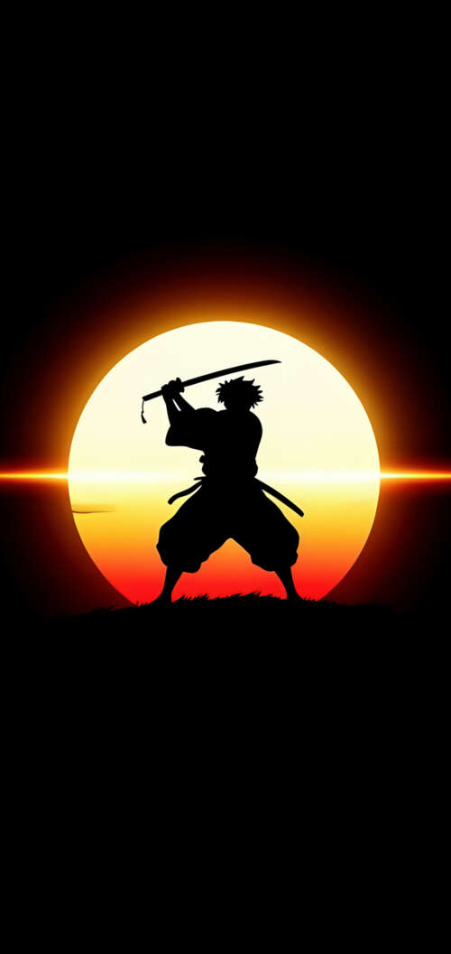 High-contrast silhouette of a samurai warrior against a solid black background. Oppo A6k 4G download free wallpaper for phone