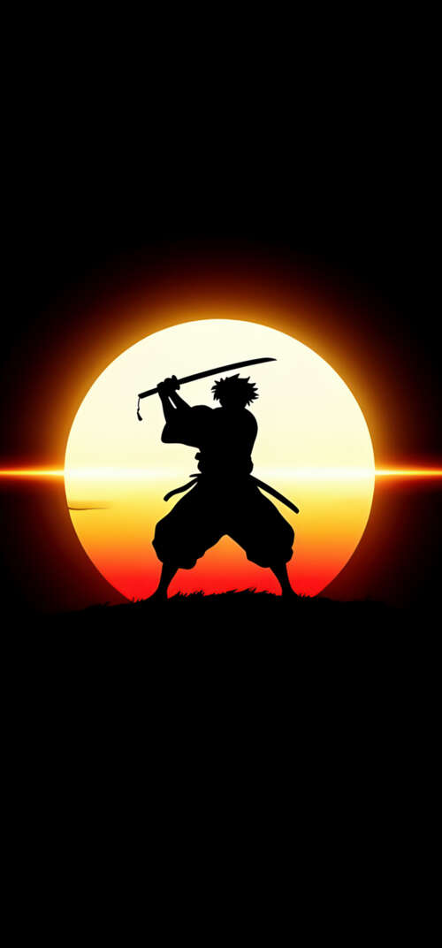 High-contrast silhouette of a samurai warrior against a solid black background. Samsung Galaxy S26 Ultra download free phone wallpaper
