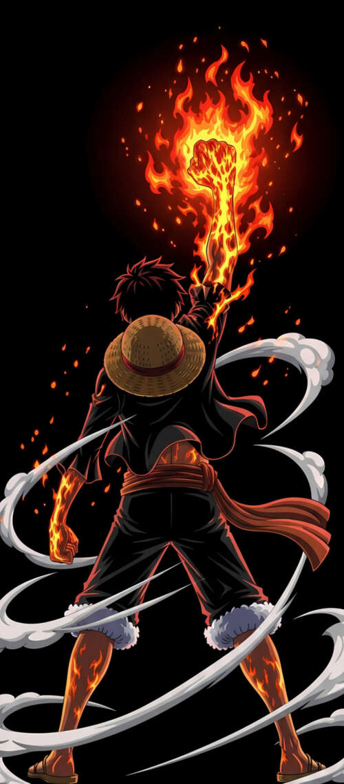 Monkey D. Luffy from One Piece surrounded by dramatic fire effects on a black background Blackview XPLORE X1 background images hd
