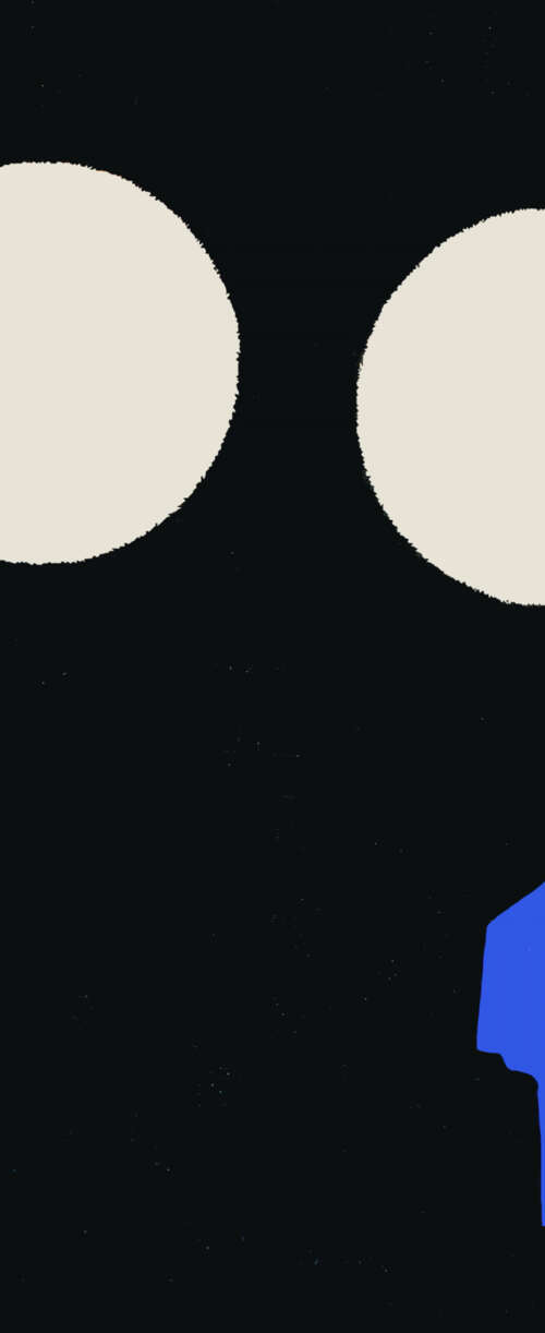 A silhouette of Ken Takakura (Okarun) from Dandadan against a solid blue background. Samsung Galaxy Z Flip7 FE free background