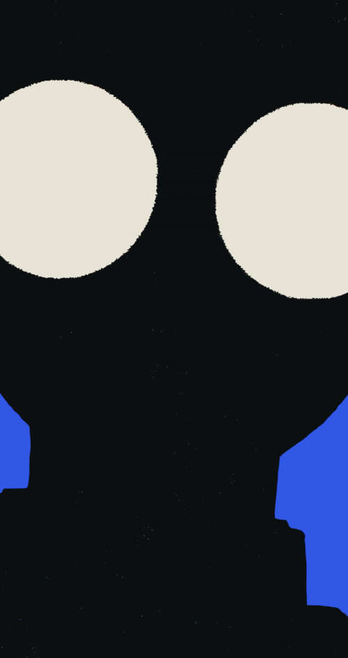 A silhouette of Ken Takakura (Okarun) from Dandadan against a solid blue background. Sharp Aquos C10 high definition wallpaper