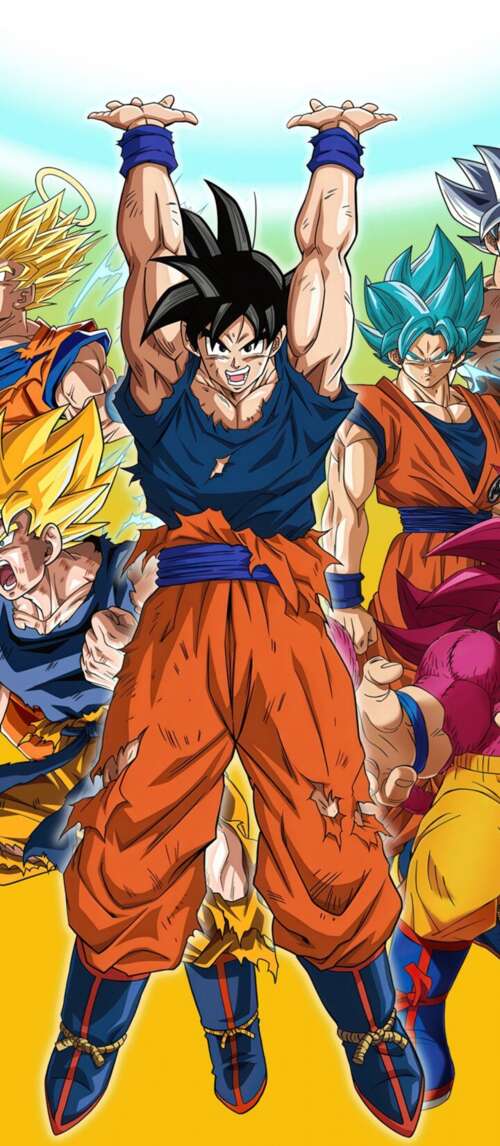 An epic collage of Son Goku from Dragon Ball Super featuring Super Saiyan, Super... Xiaomi Redmi 14C 5G pictures for wallpaper