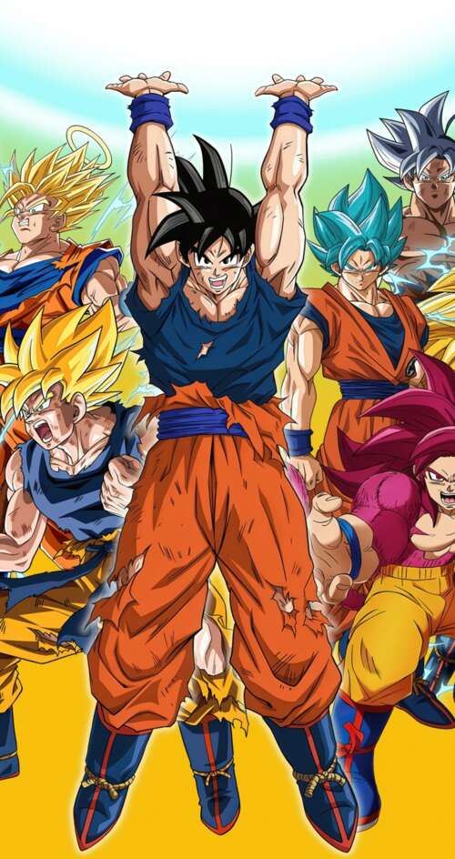 An epic collage of Son Goku from Dragon Ball Super featuring Super Saiyan, Super... Sharp Aquos C10 lock screen wallpaper