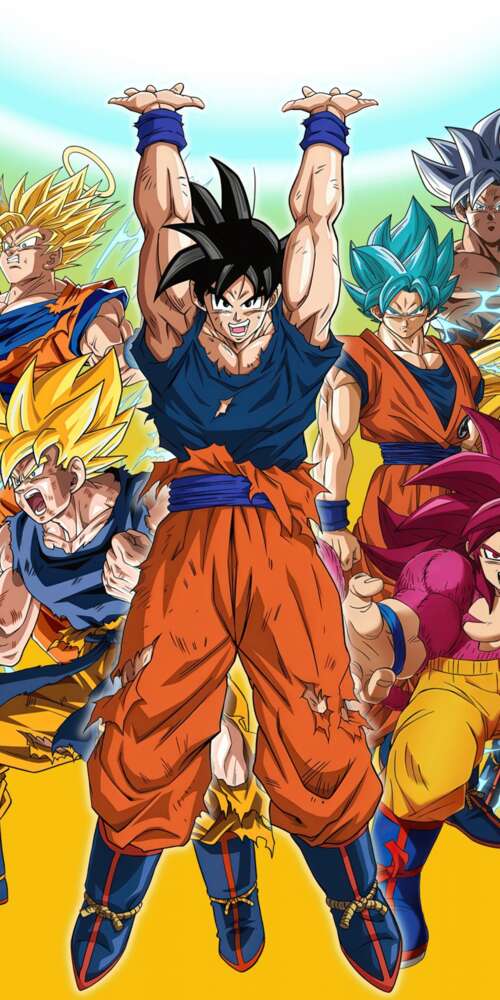An epic collage of Son Goku from Dragon Ball Super featuring Super Saiyan, Super... Ulefone Rugking 2 Pro download free phone wallpaper