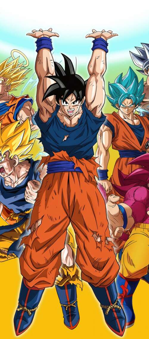 An epic collage of Son Goku from Dragon Ball Super featuring Super Saiyan, Super... Blackview XPLORE X1 lock screen wallpaper