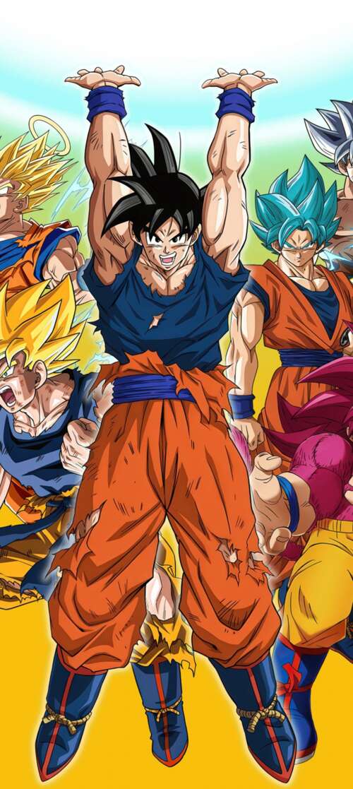 An epic collage of Son Goku from Dragon Ball Super featuring Super Saiyan, Super... itel CITY 100 hand phone wallpaper