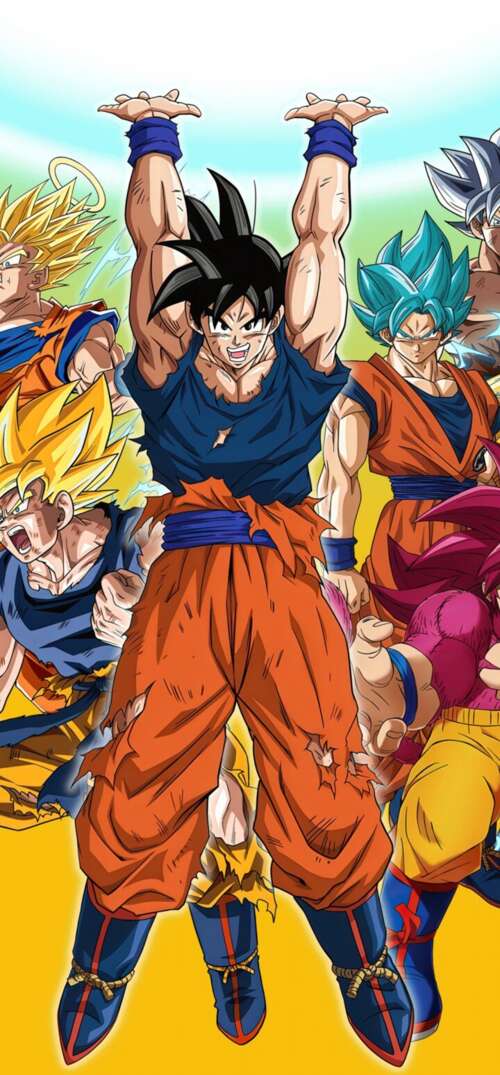 An epic collage of Son Goku from Dragon Ball Super featuring Super Saiyan, Super... UmiDigi Umidigi X lock screen wallpaper