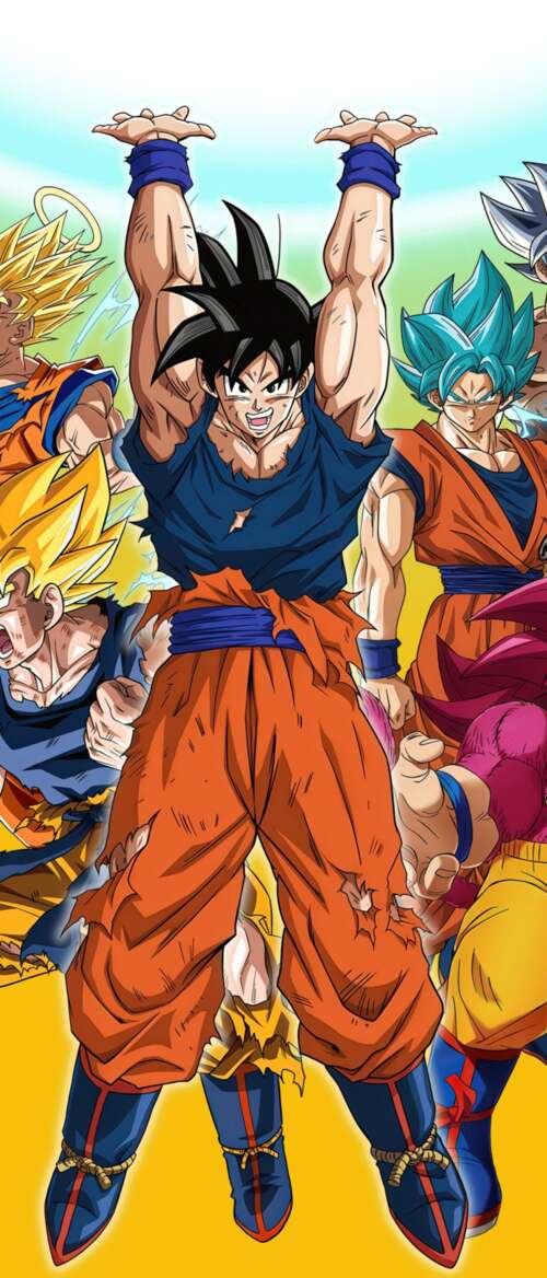 An epic collage of Son Goku from Dragon Ball Super featuring Super Saiyan, Super... nubia Flip 3 high definition wallpaper