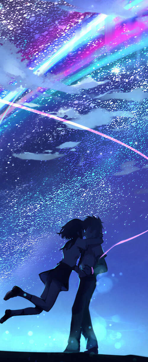 Taki Tachibana and Mitsuha Miyamizu from Your Name gazing at the Comet Tiamat in... Samsung Galaxy Z Flip7 FE wallpaper images