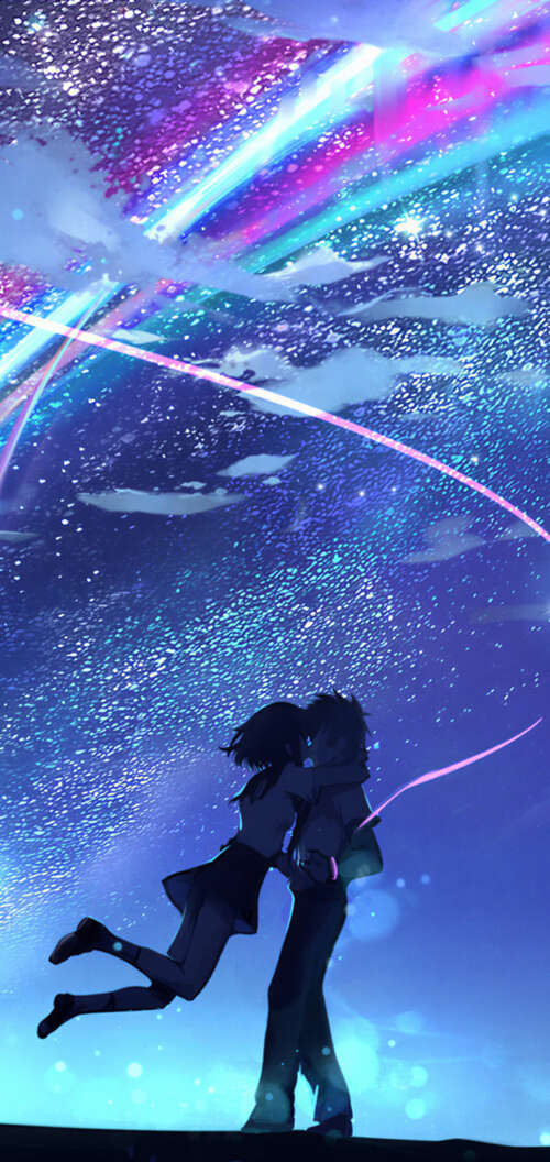 Taki Tachibana and Mitsuha Miyamizu from Your Name gazing at the Comet Tiamat in... Oppo A6k 4G hd background
