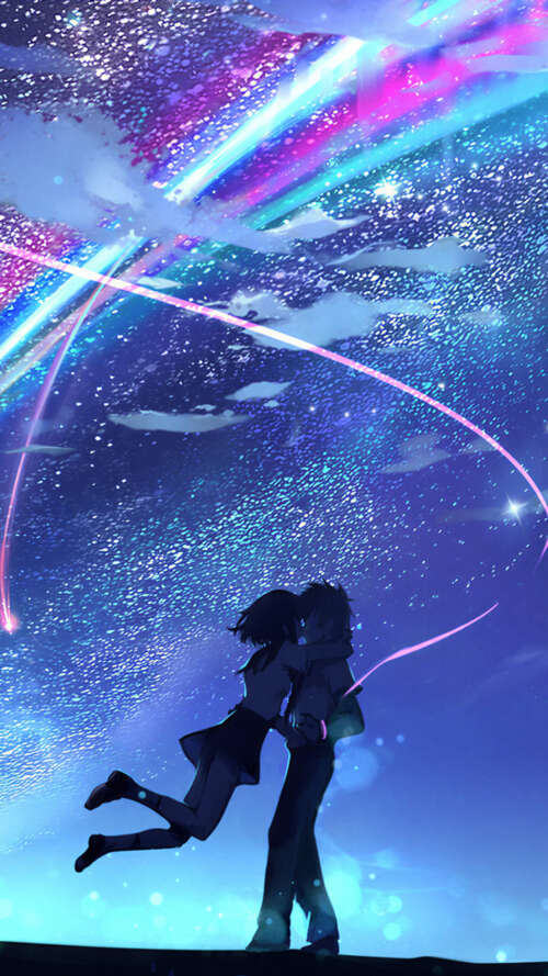 Taki Tachibana and Mitsuha Miyamizu from Your Name gazing at the Comet Tiamat in... Apple iPhone SE 2022 mobile wallpaper
