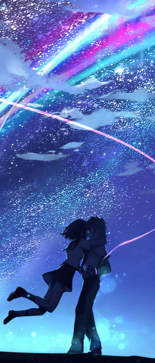 Taki Tachibana and Mitsuha Miyamizu from Your Name gazing at the Comet Tiamat in... nubia Flip 3 cell phone backgrounds free
