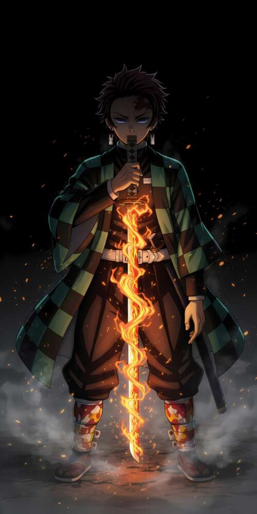Tanjiro Kamado from Demon Slayer: Kimetsu no Yaiba unleashing the Hinokami Kagura... Ulefone Rugking 2 Pro wallpaper download