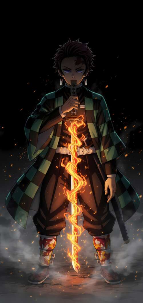 Tanjiro Kamado from Demon Slayer: Kimetsu no Yaiba unleashing the Hinokami Kagura... Oppo A6k 4G background images hd