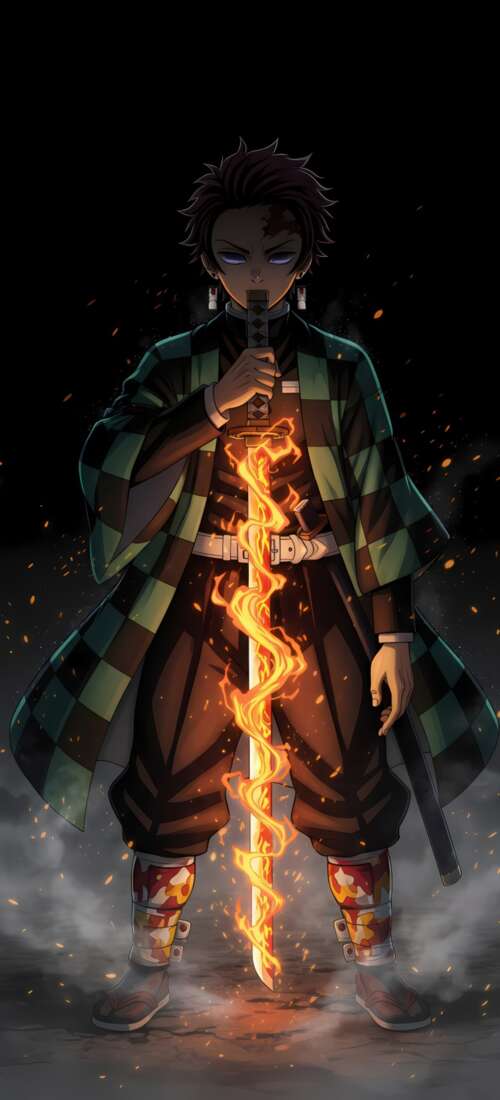 Tanjiro Kamado from Demon Slayer: Kimetsu no Yaiba unleashing the Hinokami Kagura... Huawei Pura 90 Pro wallpapers for android