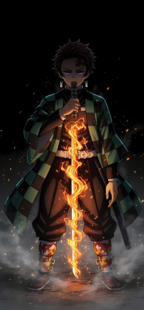 Tanjiro Kamado from Demon Slayer: Kimetsu no Yaiba unleashing the Hinokami Kagura... UmiDigi Umidigi X high definition wallpaper