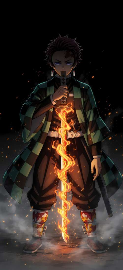 Tanjiro Kamado from Demon Slayer: Kimetsu no Yaiba unleashing the Hinokami Kagura... Oppo K13 Turbo Pro cell phone backgrounds free
