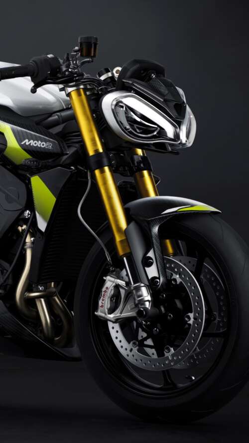 Triumph Street Triple 765 Moto2 Edition motorcycle against a moody dark background Apple iPhone SE 2022 free wallpaper
