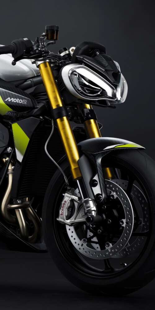 Triumph Street Triple 765 Moto2 Edition motorcycle against a moody dark background Ulefone Rugking 2 Pro mobile wallpaper