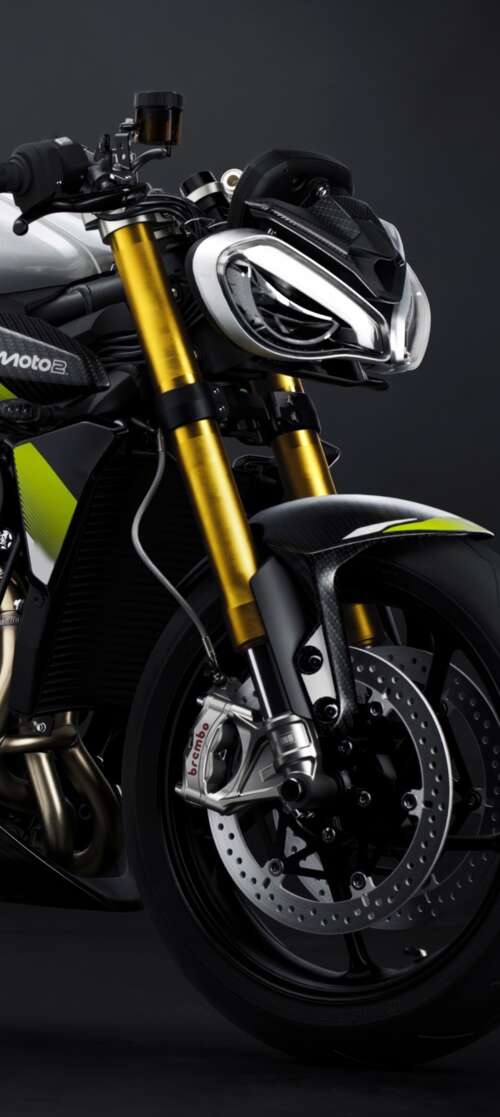 Triumph Street Triple 765 Moto2 Edition motorcycle against a moody dark background itel CITY 100 cell phone backgrounds free