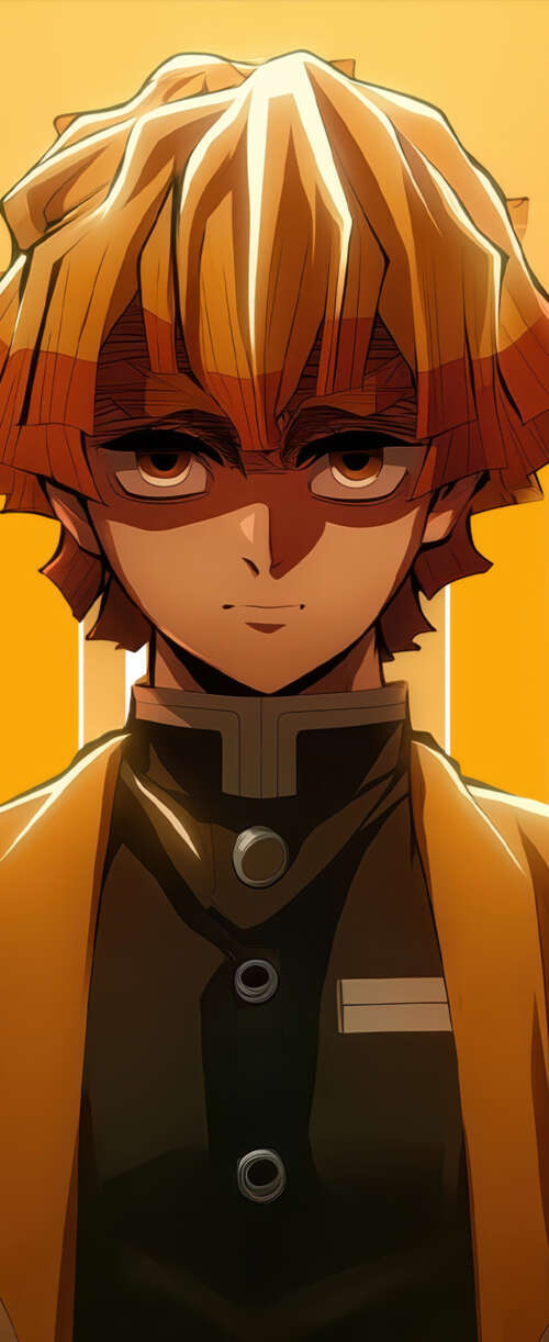 Zenitsu Agatsuma from Demon Slayer: Kimetsu no Yaiba in a yellow aesthetic character... Samsung Galaxy Z Flip7 FE hand phone wallpaper