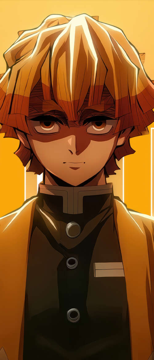 Zenitsu Agatsuma from Demon Slayer: Kimetsu no Yaiba in a yellow aesthetic character... nubia Flip 3 free background