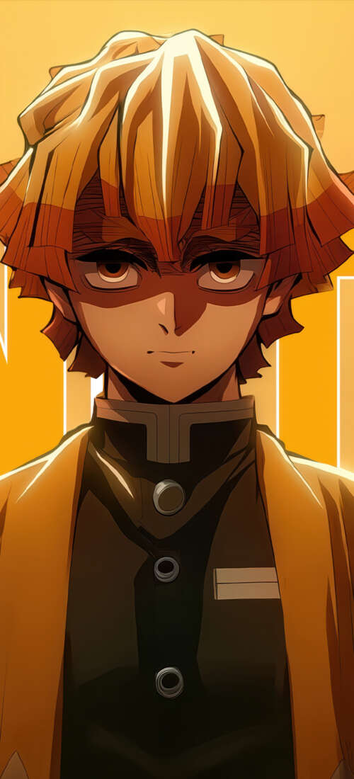 Zenitsu Agatsuma from Demon Slayer: Kimetsu no Yaiba in a yellow aesthetic character... Oppo Find X9 background images hd