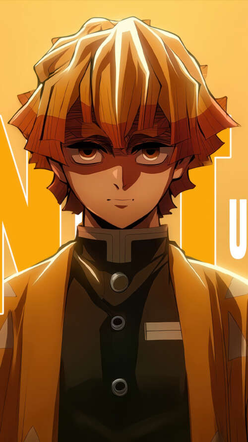 Zenitsu Agatsuma from Demon Slayer: Kimetsu no Yaiba in a yellow aesthetic character... Apple iPhone SE 2022 free wallpaper