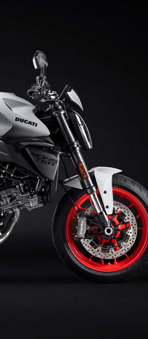 A high-resolution, cinematic close-up of a 2026 Ducati Monster V2 motorcycle set... Blackview XPLORE 1 Pro wallpapers for android