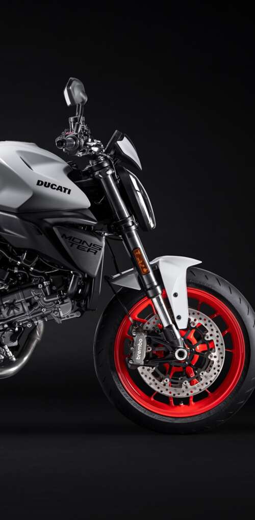 A high-resolution, cinematic close-up of a 2026 Ducati Monster V2 motorcycle set... Huawei Mate 30 Pro wallpapers for android
