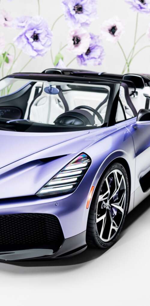 A sleek, futuristic one-off roadster car with a deep purple aesthetic and aerodynamic... Huawei Mate 30 Pro