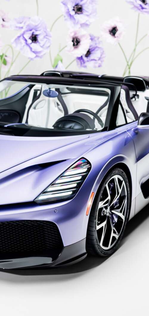 A sleek, futuristic one-off roadster car with a deep purple aesthetic and aerodynamic... Oppo A6k 4G free wallpaper