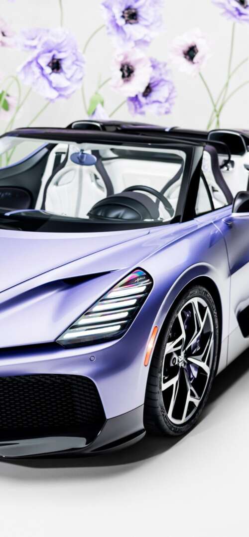 A sleek, futuristic one-off roadster car with a deep purple aesthetic and aerodynamic... UmiDigi Umidigi X