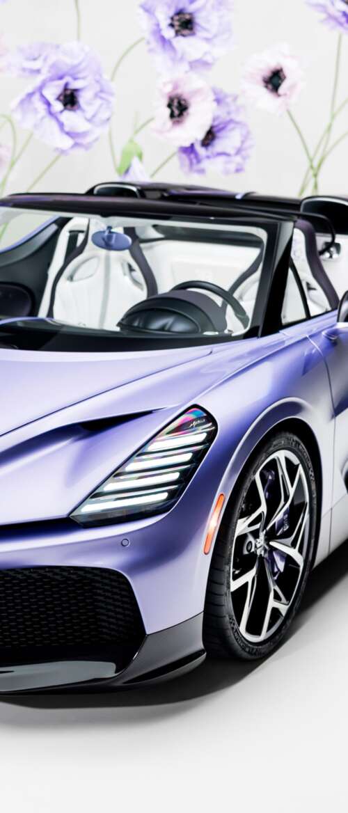 A sleek, futuristic one-off roadster car with a deep purple aesthetic and aerodynamic... nubia Flip 3 hd background