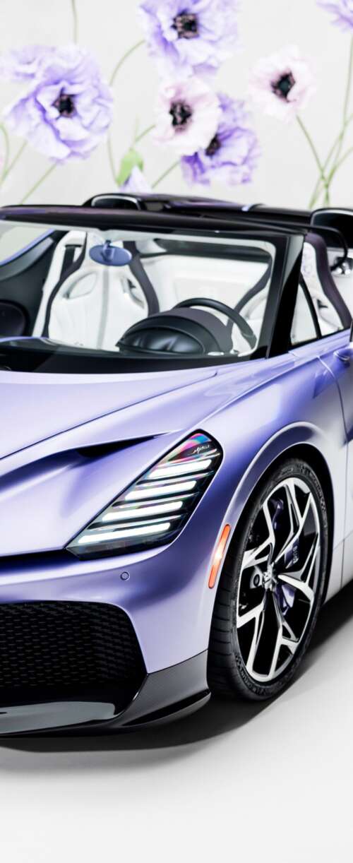 A sleek, futuristic one-off roadster car with a deep purple aesthetic and aerodynamic... Samsung Galaxy Z Flip7 FE wallpaper