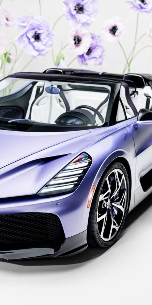 A sleek, futuristic one-off roadster car with a deep purple aesthetic and aerodynamic... Ulefone Rugking 2 Pro cell phone backgrounds free