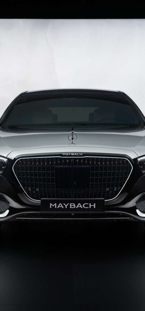A high-detail, cinematic view of the 2026 Mercedes-Maybach S 580 luxury sedan showcasing... Samsung Galaxy S26 Ultra free wallpaper