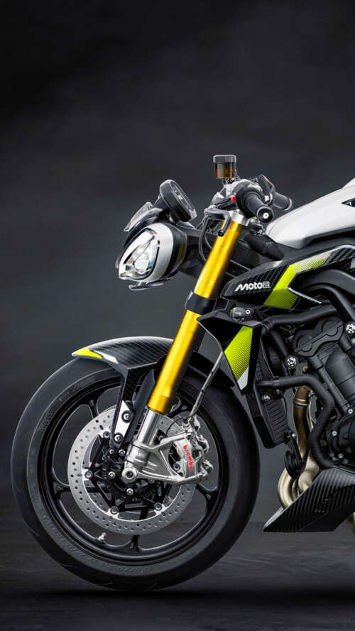 A high-performance 2026 Triumph Street Triple 765 Moto2 Edition motorcycle set against... Apple iPhone SE 2022 cell phone backgrounds free