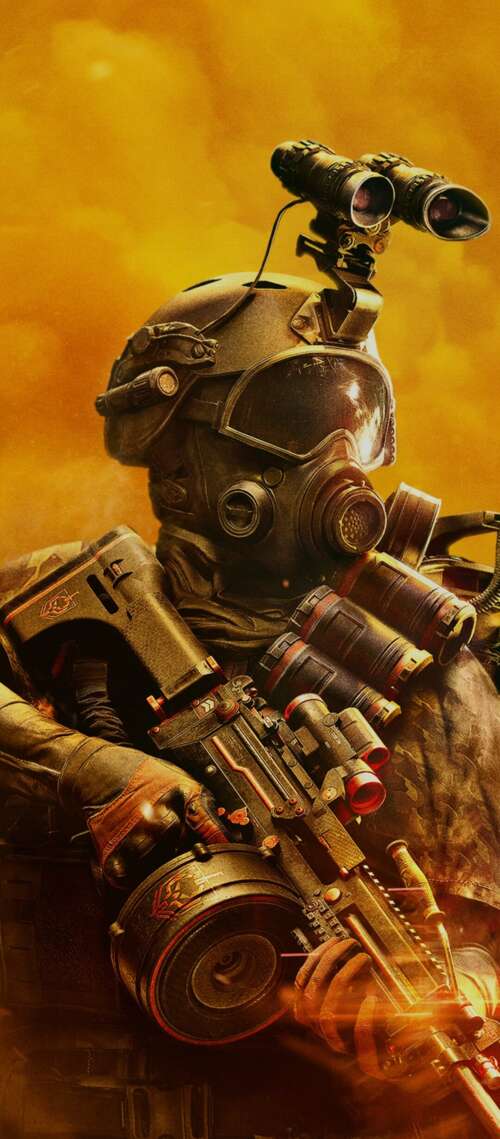 A tactical soldier in advanced combat armor amidst a destroyed city, representing... Blackview XPLORE X1 lock screen wallpaper