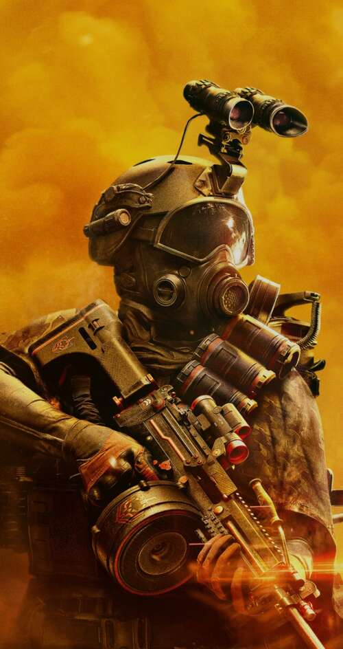A tactical soldier in advanced combat armor amidst a destroyed city, representing... Sharp Aquos C10 lock screen wallpaper