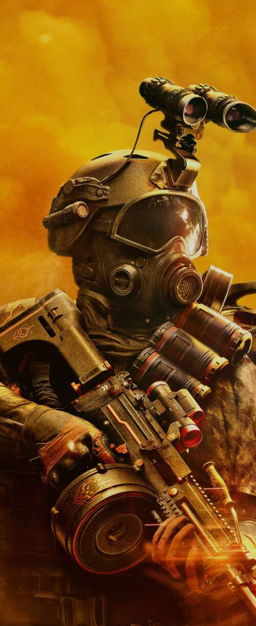 A tactical soldier in advanced combat armor amidst a destroyed city, representing... Samsung Galaxy Z Flip7 FE wallpapers for android