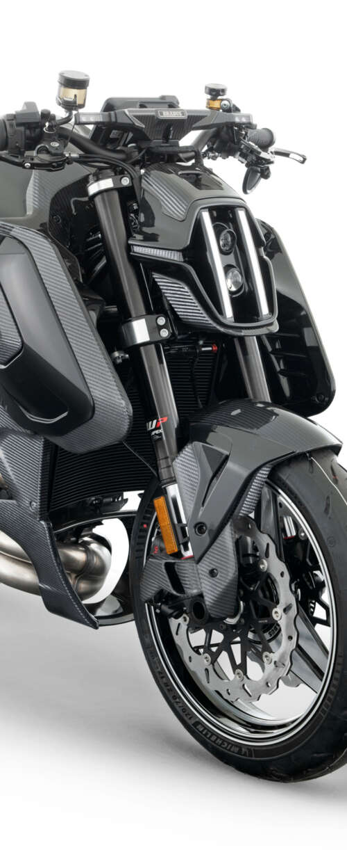 A studio shot of the 2026 Brabus 1400 R Signature Edition, a luxury naked motorcycle... Samsung Galaxy Z Flip7 FE lock screen wallpaper