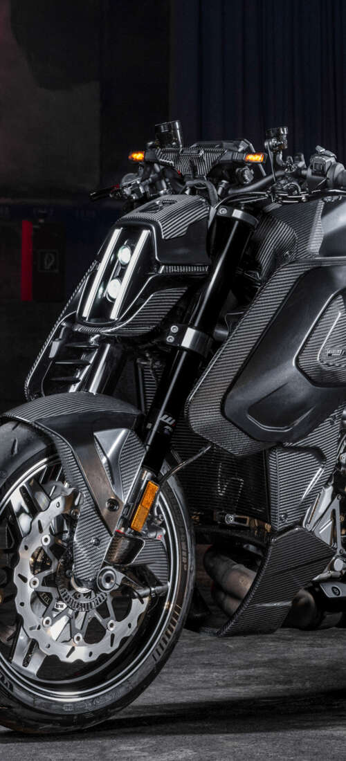 A futuristic Brabus 1400 R Signature Edition motorcycle featuring extensive carbon... Oppo Find X9 wallpaper