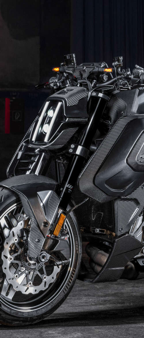 A futuristic Brabus 1400 R Signature Edition motorcycle featuring extensive carbon... nubia Flip 3