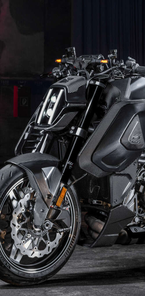 A futuristic Brabus 1400 R Signature Edition motorcycle featuring extensive carbon... Huawei Mate 30 Pro hd background