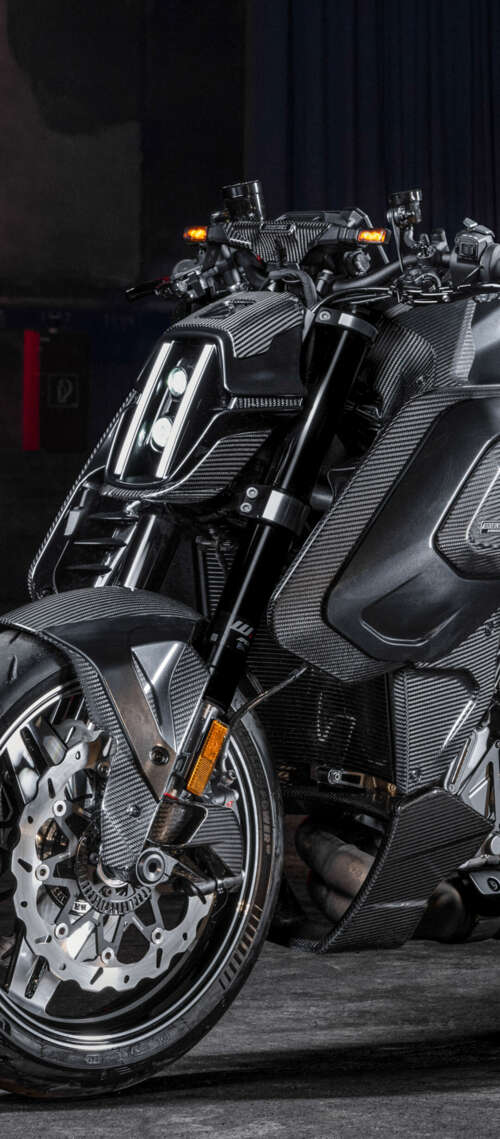 A futuristic Brabus 1400 R Signature Edition motorcycle featuring extensive carbon... Blackview XPLORE 1 Pro hd background