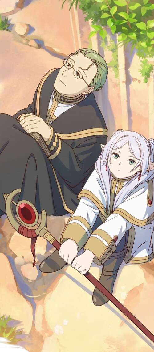 Promotional poster featuring Fern and Stark from the anime Frieren: Beyond Journey's... Motorola Moto G06 Power
