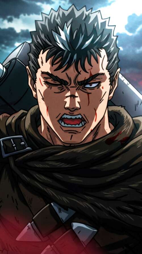 Guts from the Berserk manga wielding the massive Dragon Slayer sword during an intense... hand phone wallpaper