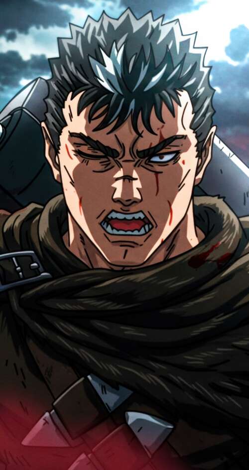 Guts from the Berserk manga wielding the massive Dragon Slayer sword during an intense... Sharp Aquos C10 hand phone wallpaper